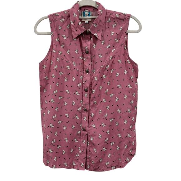 90s Desert West By Sherry Holt Novelty Print Button Down Top - Picture 7 of 7